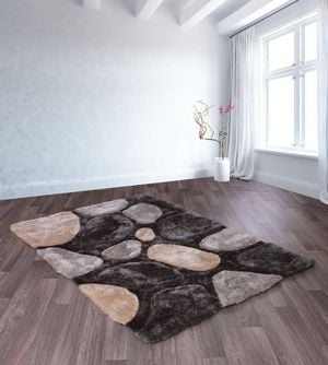 3D Carved Stepping Stones Grey Rug